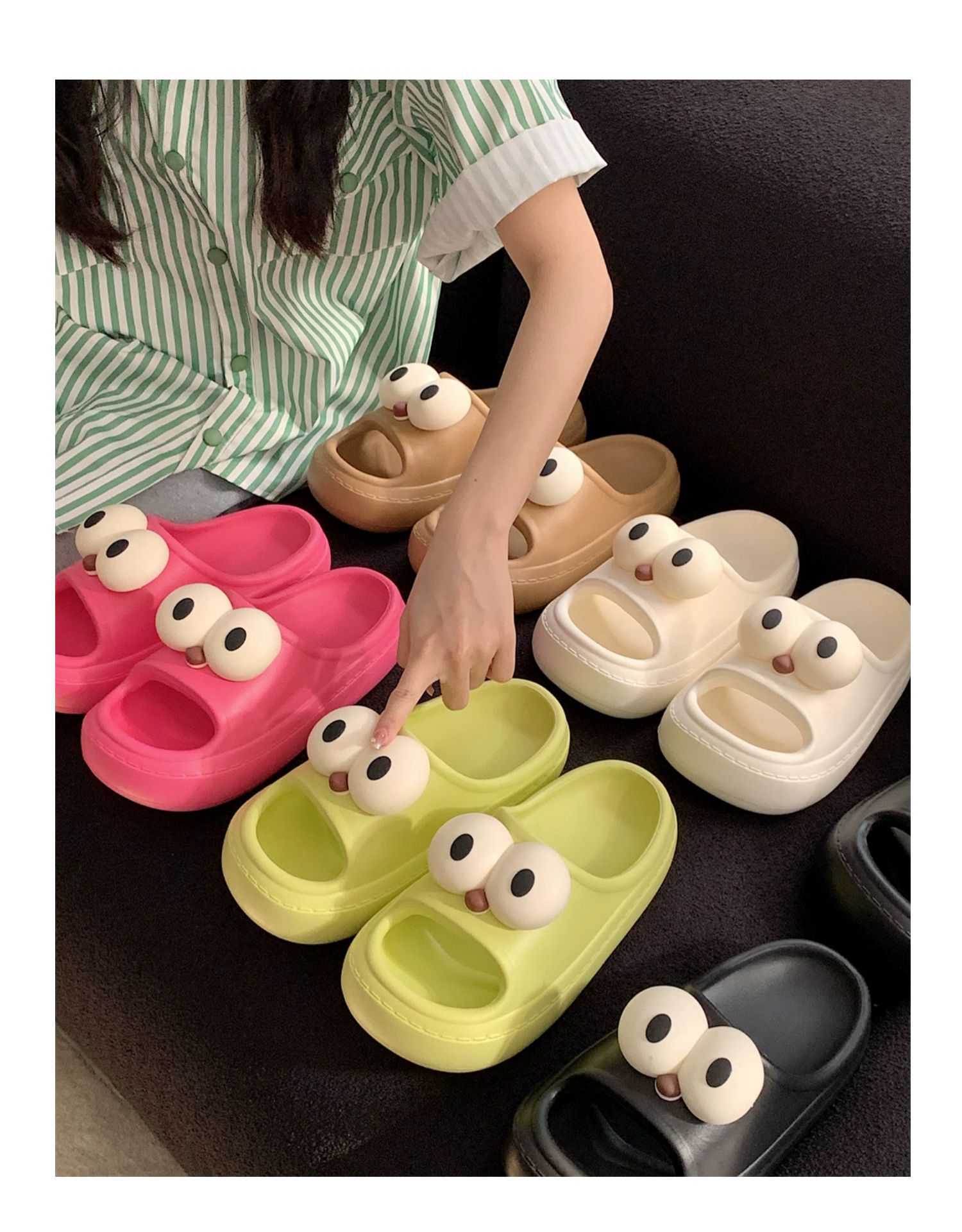 网红趣味大眼睛可爱踩屎感包头拖鞋女夏季厚底居家凉拖外穿一字拖详情41