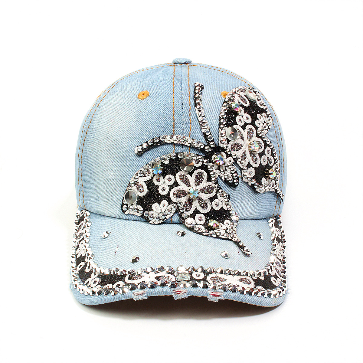 跨境外贸新款牛仔布女镶钻欧美国休闲成人棒球帽时尚洋气鸭舌帽子详情20