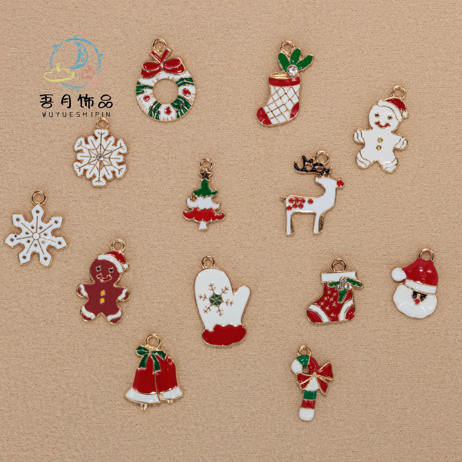 大量圣诞系列合金滴油配件挂件吊坠DIY跨境麋鹿雪花胸针别针装饰详情1
