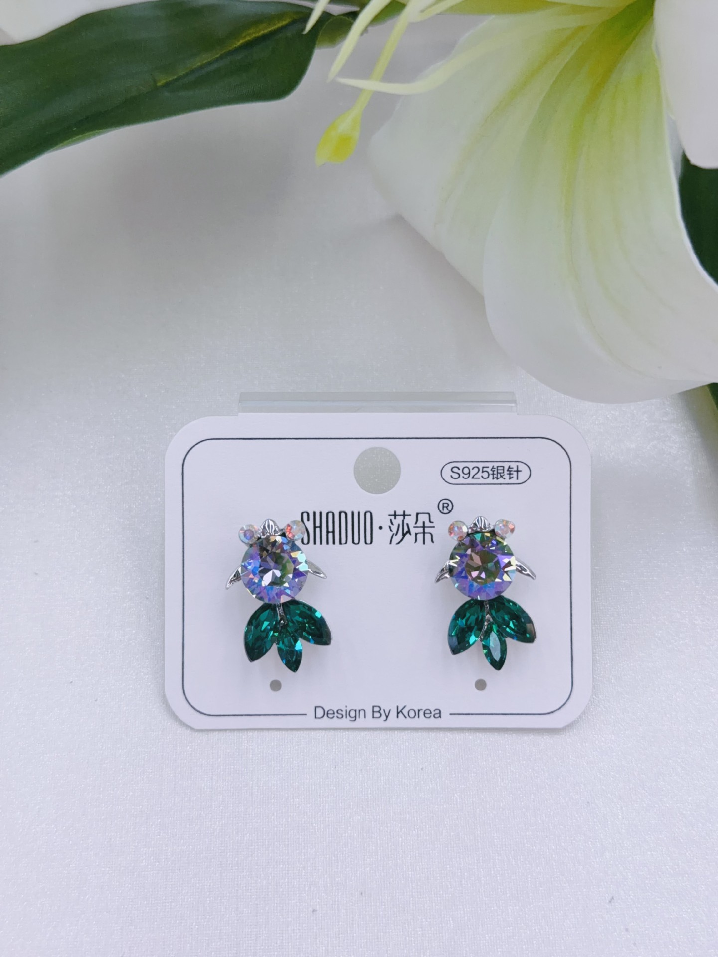 爆闪施家镶钻进口奥地利水晶精致韩系小金鱼耳钉S925纯银耳针新款详情1