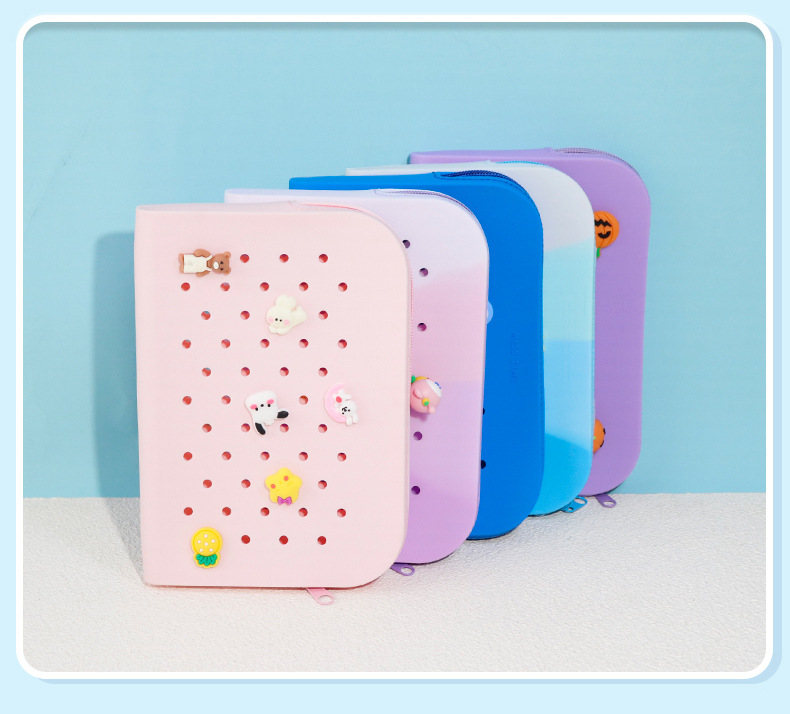 Cross-border DIY silicone hole pen cases, student creative and cute stationery storage bags, learning pen cases wholesale pic 14