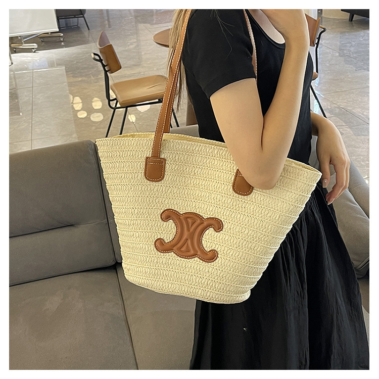 单肩草编包女士手提包大容量夏日旅游沙滩包手工编织菜篮子腋下包详情43