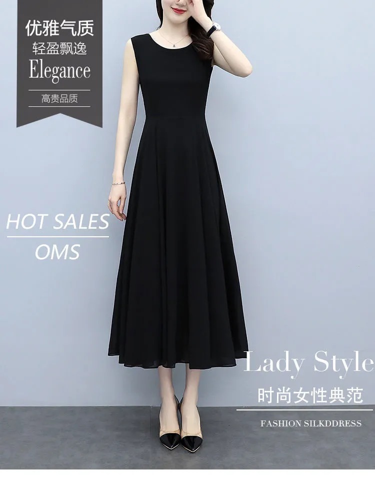 Verano 2023 nuevo tamaño más de las mujeres vestido de gasa temperamento vestido largo sin mangas versátil slim halter vestido de chaleco pic 8
