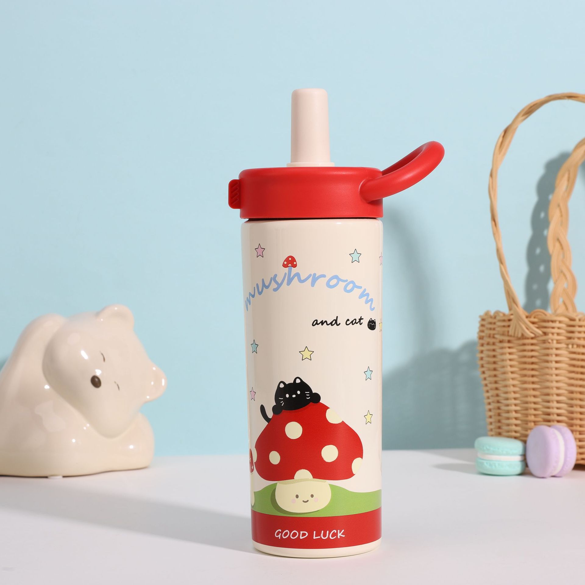 New 316 stainless steel insulated cup with high appearance level, portable straw cup for boys and girls, and cute cartoon hand-held water cup pic 4