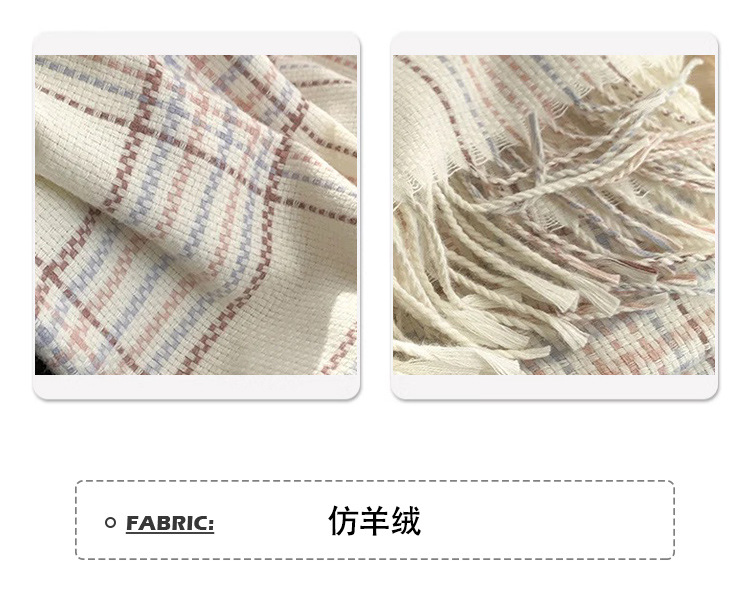 秋冬新款韩系氛围感白色围巾仿羊绒格子针织保暖披肩高版女士批发详情3