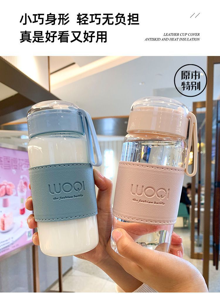 The Korean version of the water cup is cute, fresh and fashionable. It is a summer heat-resistant glass tea cup with a large capacity and portable transparent design pic 4