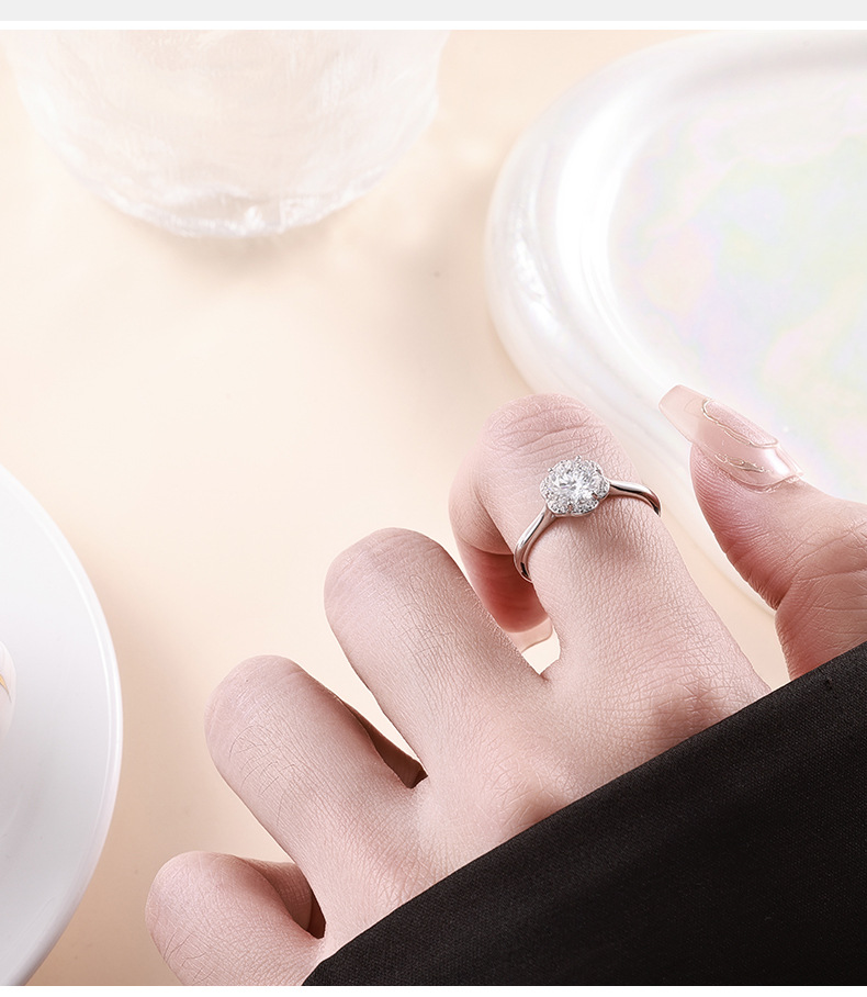 Zhuoheng Select S925 pure silver Moissanite 1-carat ring for women, imitation diamond ring, live broadcast Open ring, Love bouquet personalized ring pic 3