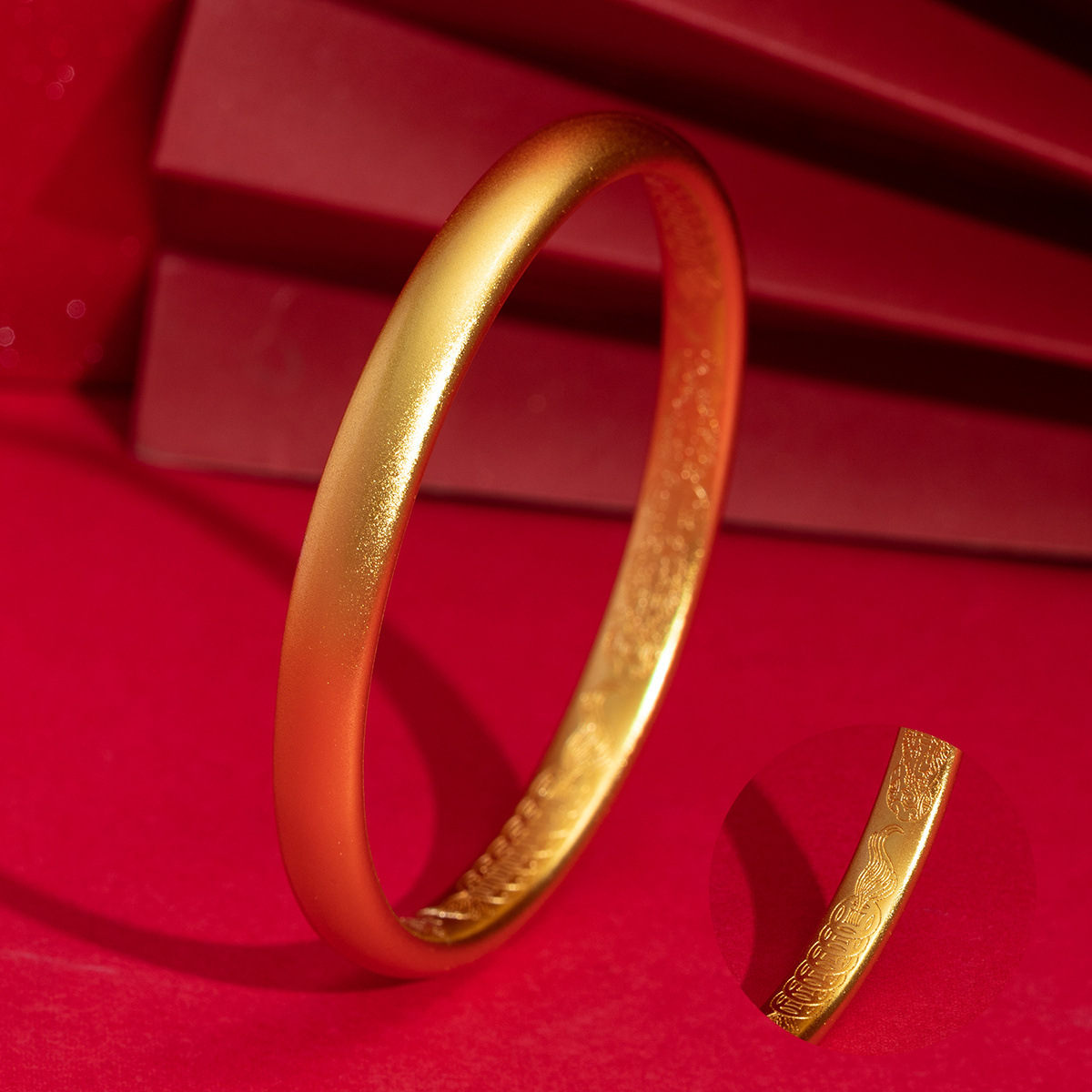 金店同款古法沙金精工国风心经泥鳅背素圈手镯铜镀金磨砂手环批发详情5