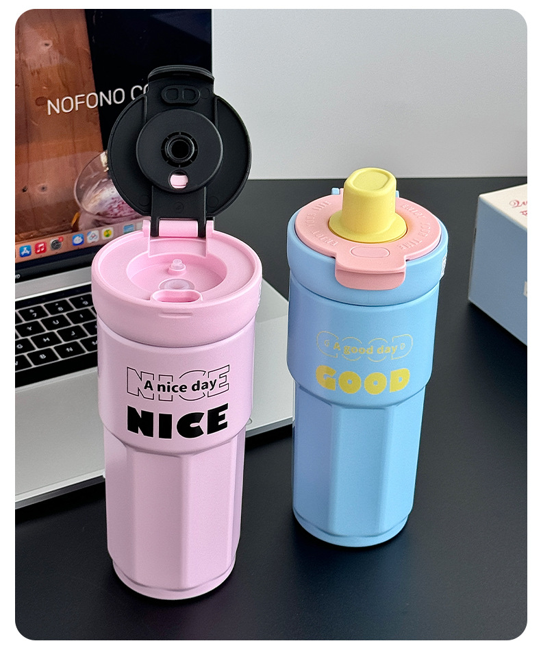 ins style flower language portable insulated cup, female stainless steel high appearance level student 316 water cup, insulated tea-water separation cup pic 28