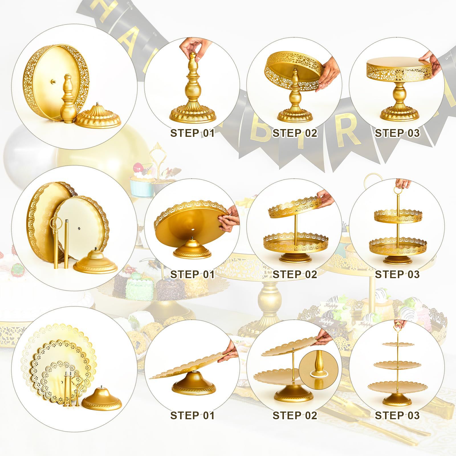 欧式创意金色镂空蛋糕架婚庆道具甜品台摆件甜品店点心蛋糕架组合详情7