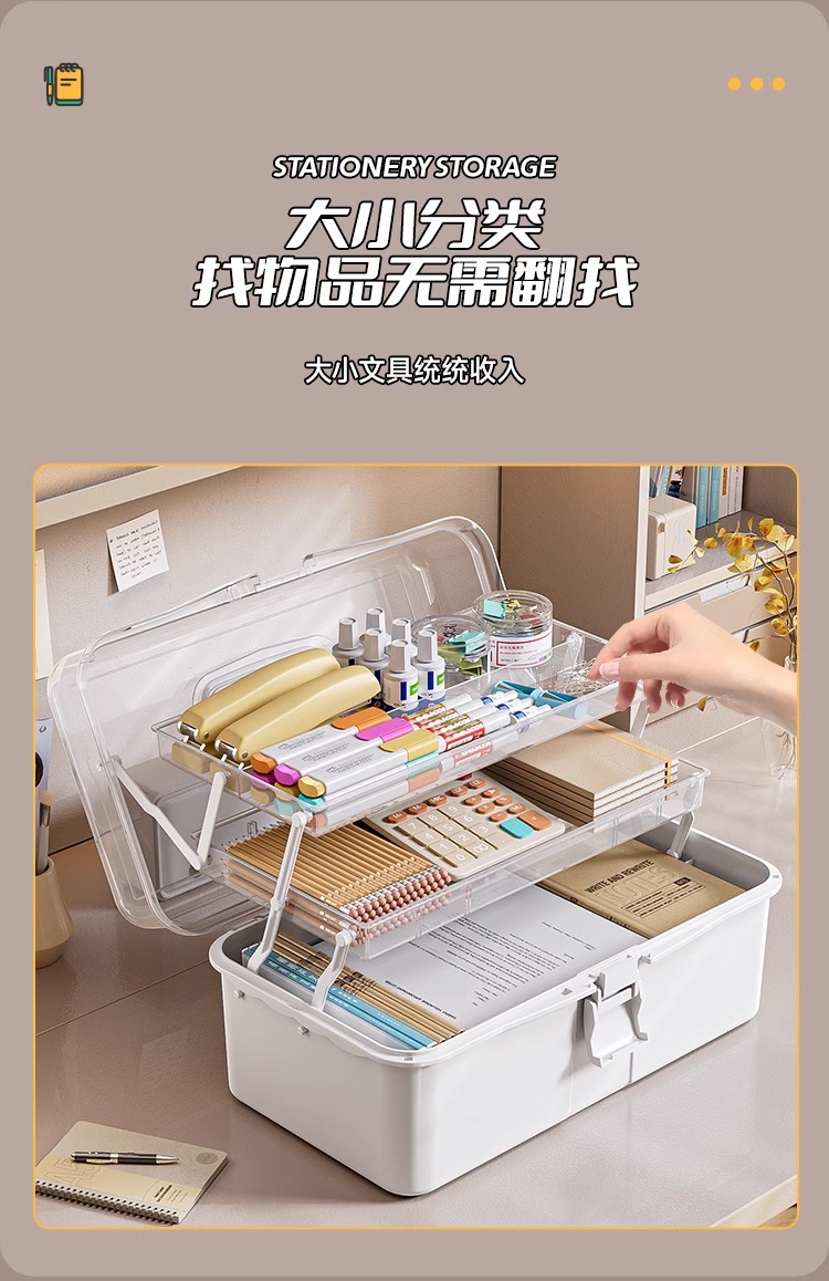 Stationery organization, art tools, transparent three-layer folding portable desktop, paintbrush, paint, calligraphy storage box, storage box pic 8