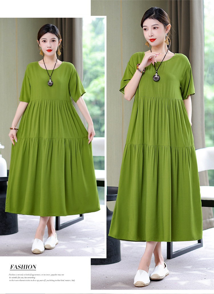 妈妈棉绸连衣裙夏季中老年女装短袖高端气质外贸人造棉裙子有口袋详情33