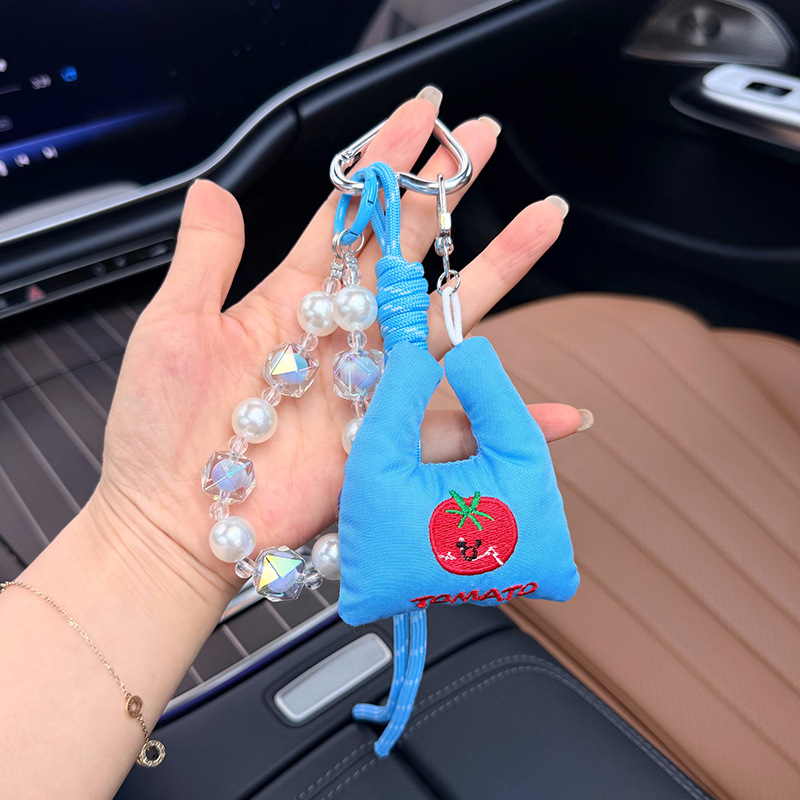 Versatile, fresh and simple fruit embroidery cloth bag, car keychain, woven rope bead string, creative and personalized bag decoration pendant pic 7