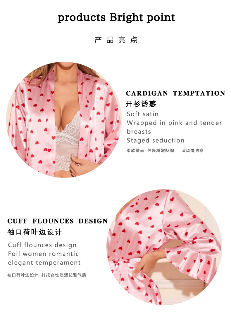 Amazon cross-border Sardinian printed leaf-edge pajamas for women, summer silk bathrobes and bathrobes for home wear 6057 pic 11