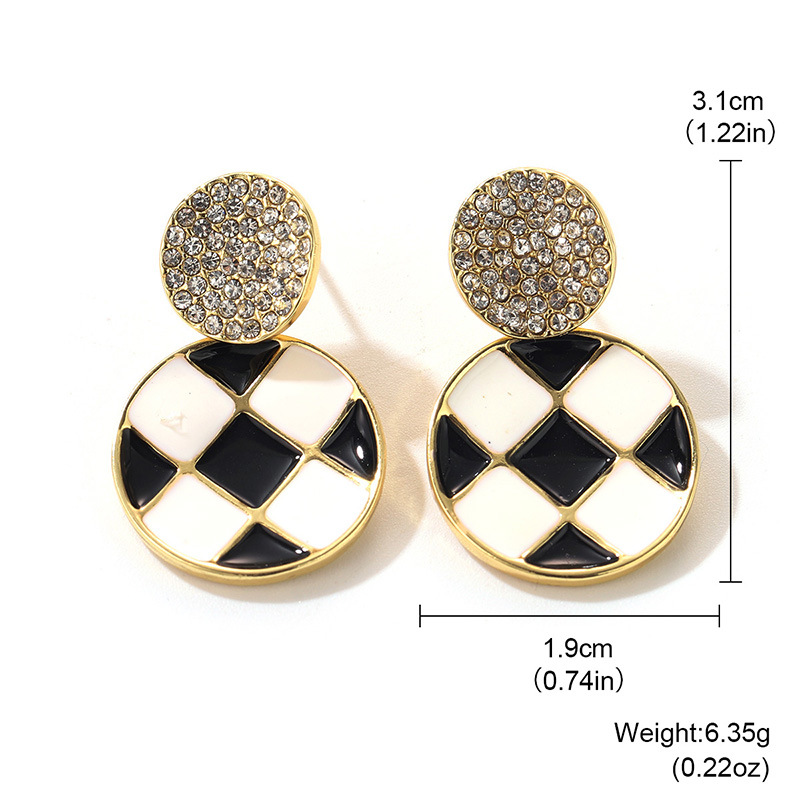 时尚经典黑白耳环气质耳饰复古镀14K真金圆形耳钉气质轻奢温柔925详情14