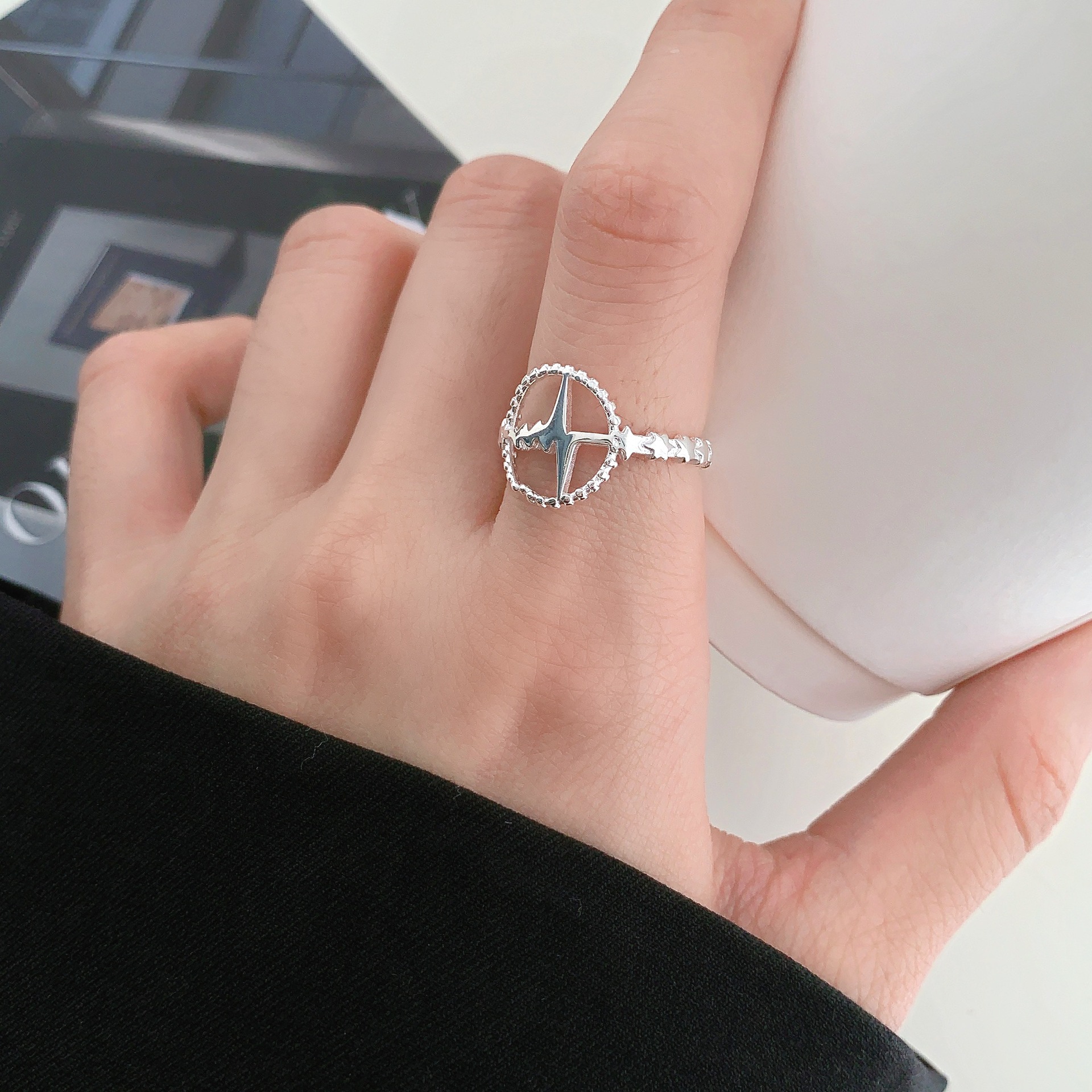 Geometric irregular 12.16 wave ring S925 sterling silver simple and niche heartbeat ring design, cold style adjustable pic 4