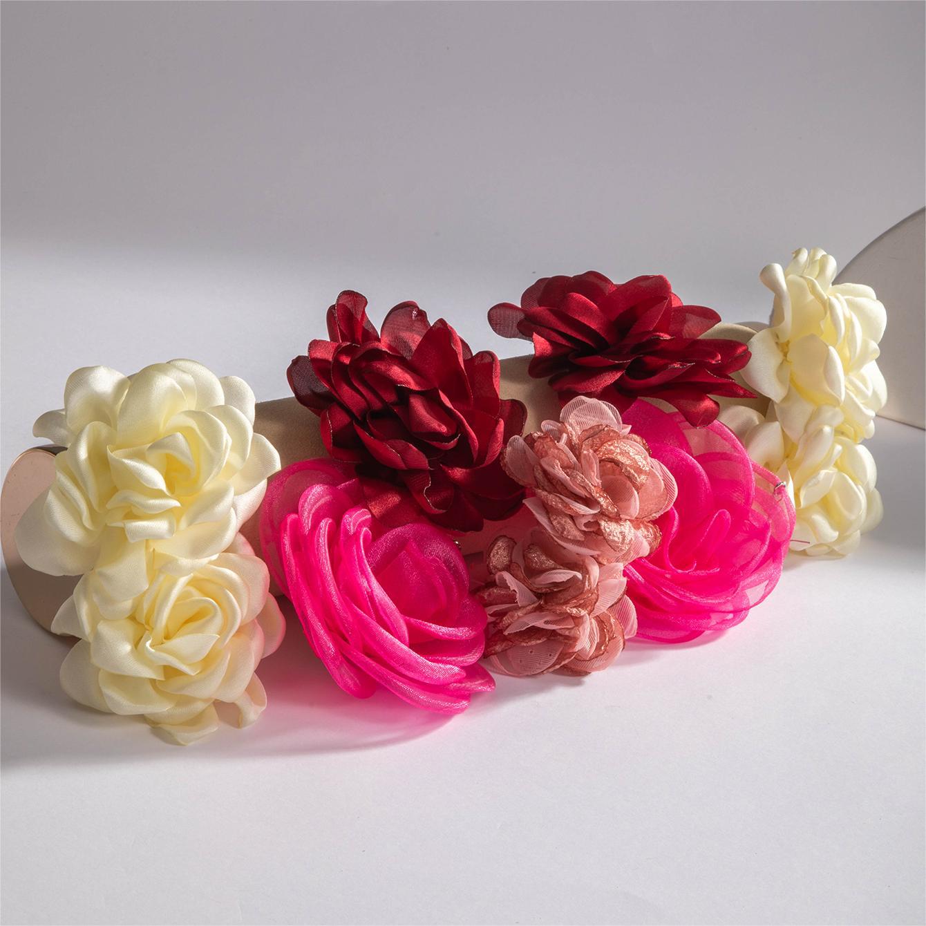 欧美跨境新款饰品 韩式蓬松大花朵耳环 高级绒布蕾丝多色耳饰套装详情9