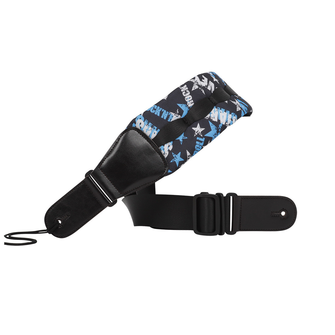 The guitar strap is made of cotton, thickened and widened, adjustable leather strap, pressure-reducing strap, and blue and white star bass shoulder strap pic 12