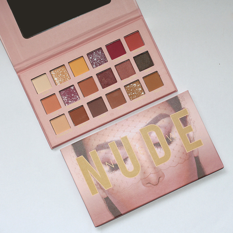 跨境裸色18色眼影盘哑光珠光细闪粉持久防水酒红眼妆沙漠玫瑰眼影详情6