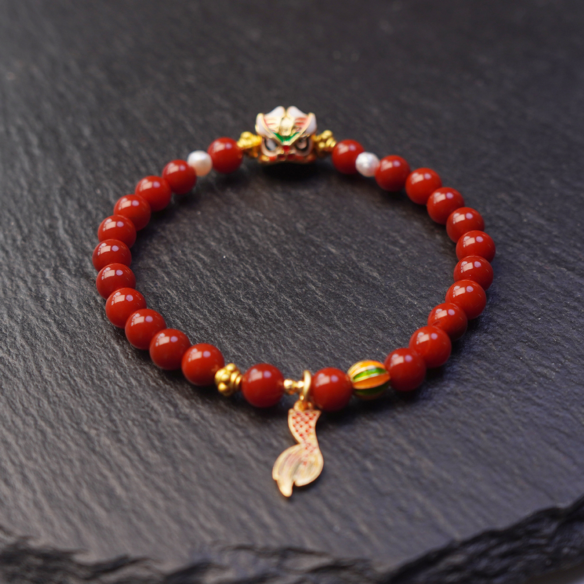 Nine Purple Li Fire Red Agate dragon Head and Tail agate beaded bracelet for women to attract wealth, traditional Chinese style gift and accessory pic 10