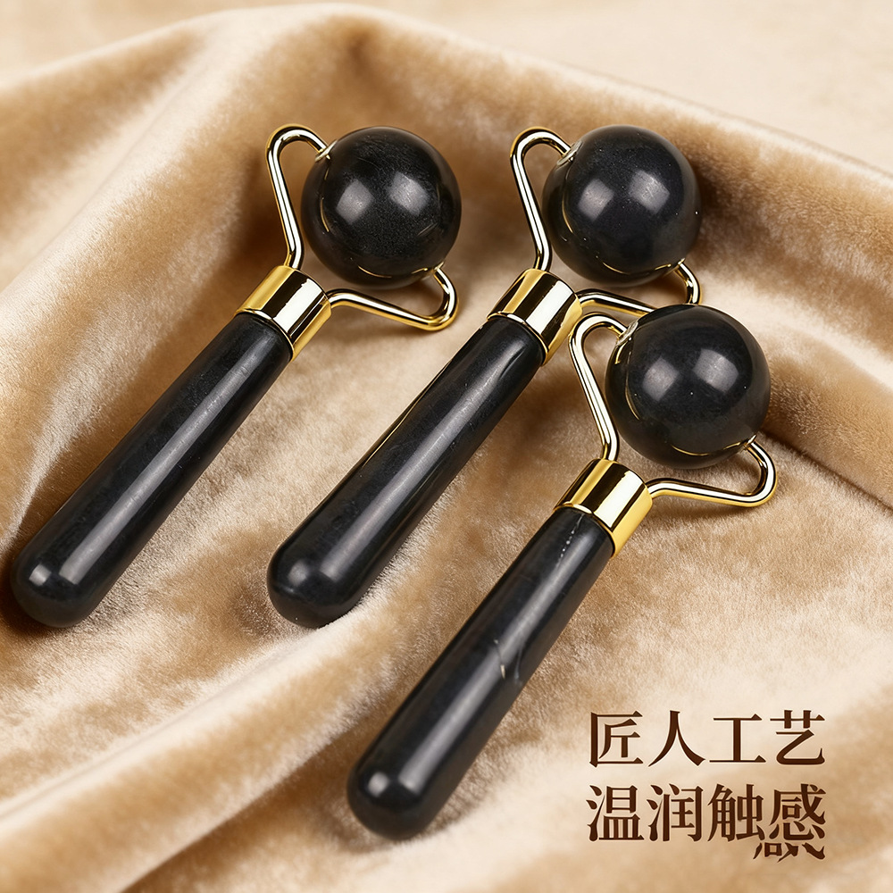 家用美容院用圆珠按摩美容棒脸部面部身体护理美容按摩器天然黑玉玉石小巧方便详情5