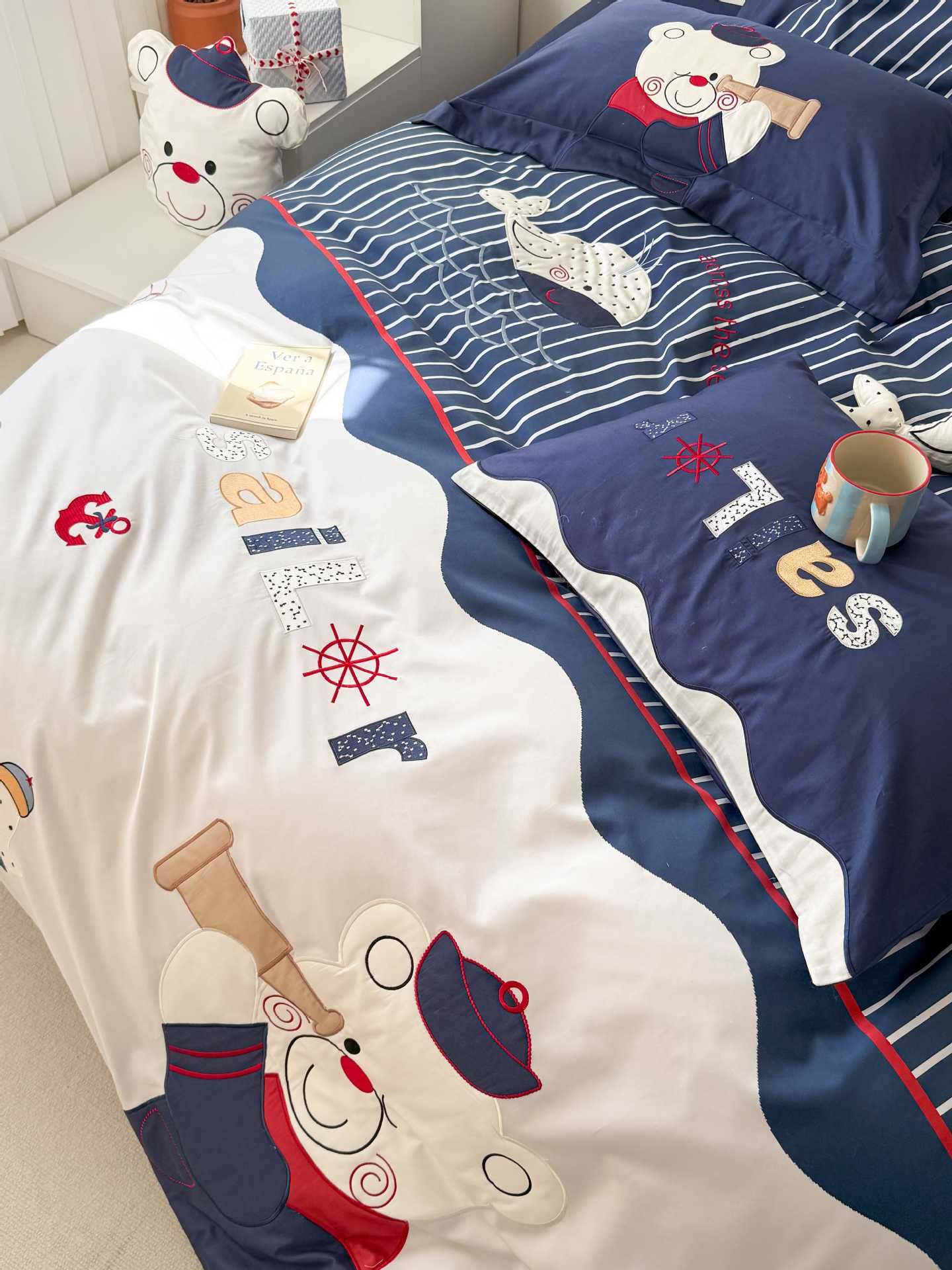 Four-piece set of washed cotton for boys and children, three-dimensional embroidered cartoon bed sheets and bedding pic 13