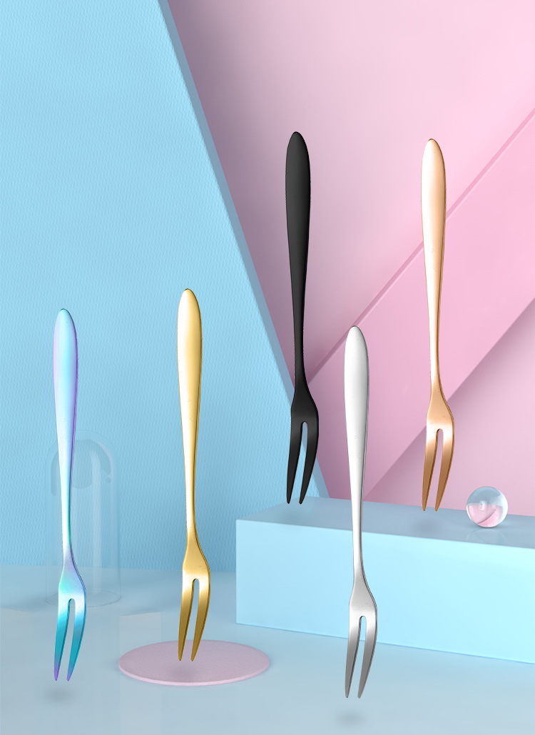 304 stainless steel fruit fork, thick dessert two-toothed fork, cake and mooncake fork, Western food signature, hotel, home and catering fork pic 13