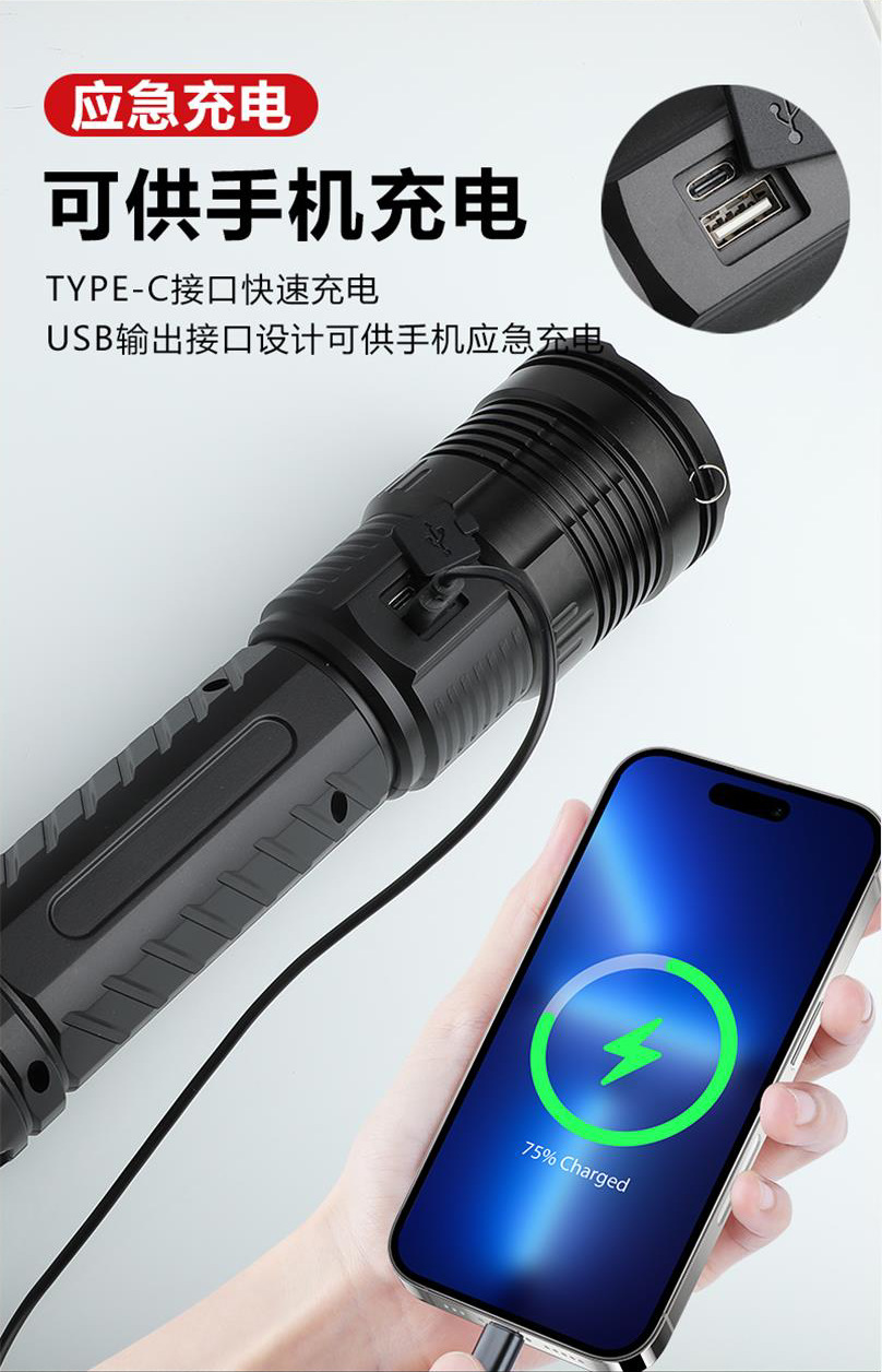 跨境超远远射白激光穿天炮高功率电显伸缩变焦户外双光强光手电筒详情16