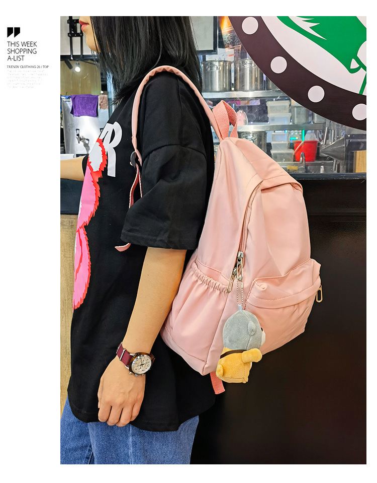 休闲大容量双肩包女生韩版纯色简约大学生书包尼龙轻便休闲背包详情38