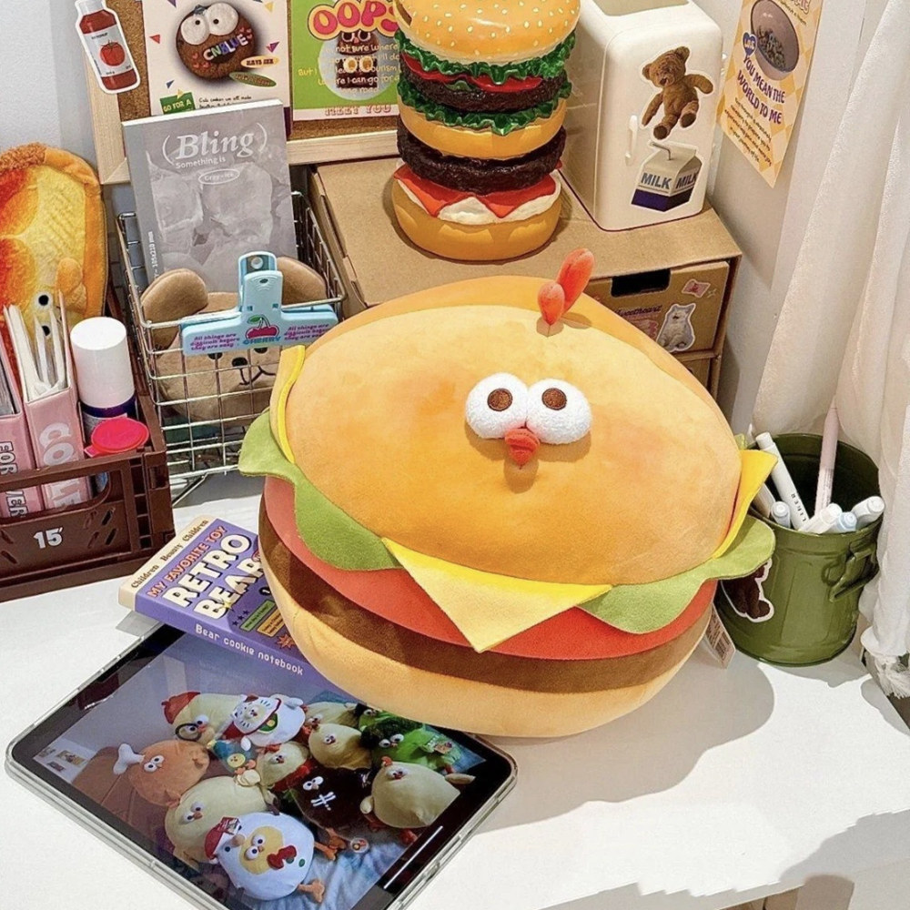 Fun hamburger chicken, stuffed pillow, sandwich chicken doll, funny plush toy, home sofa, personalized decoration pic 10