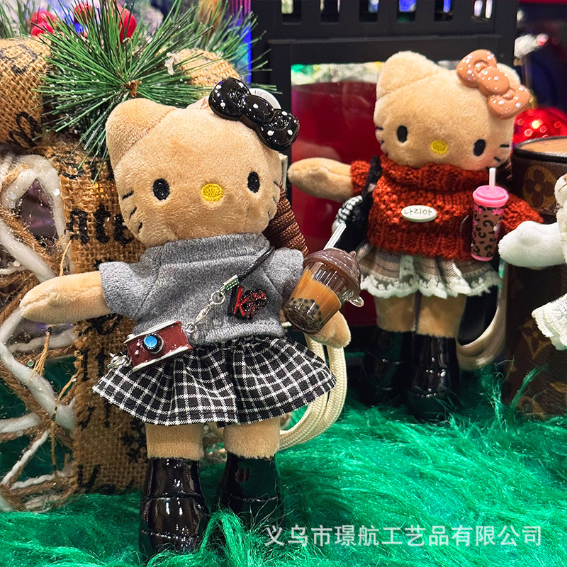 网红新款高级感长腿kt钥匙扣美拉德系超美原创黑皮Kitty包包挂件详情3