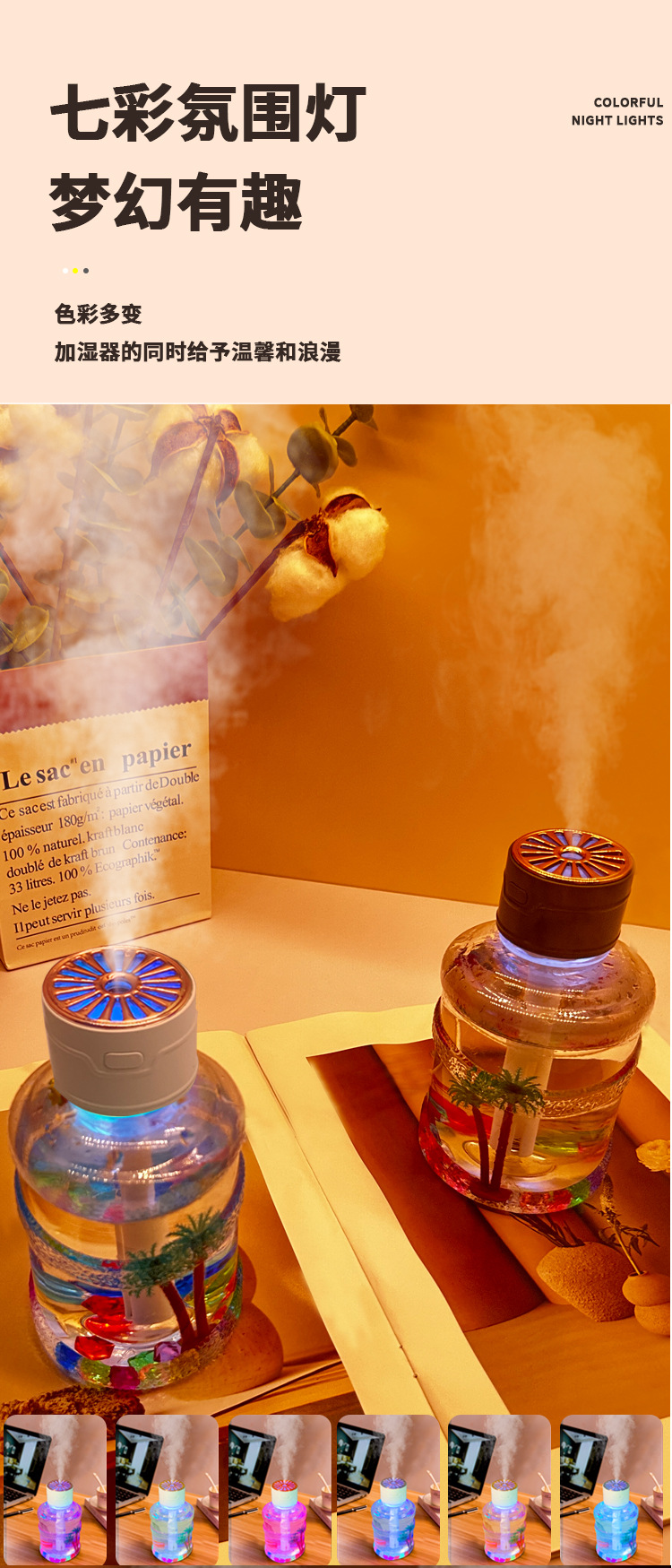 无雾加湿器蓝牙音响助眠白噪音播放器车载香薰150ml加湿器详情8