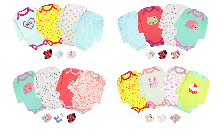 厂家直销批发婴儿连体衣新生儿宝宝纯棉爬服长袖哈衣袜子礼盒套装详情6