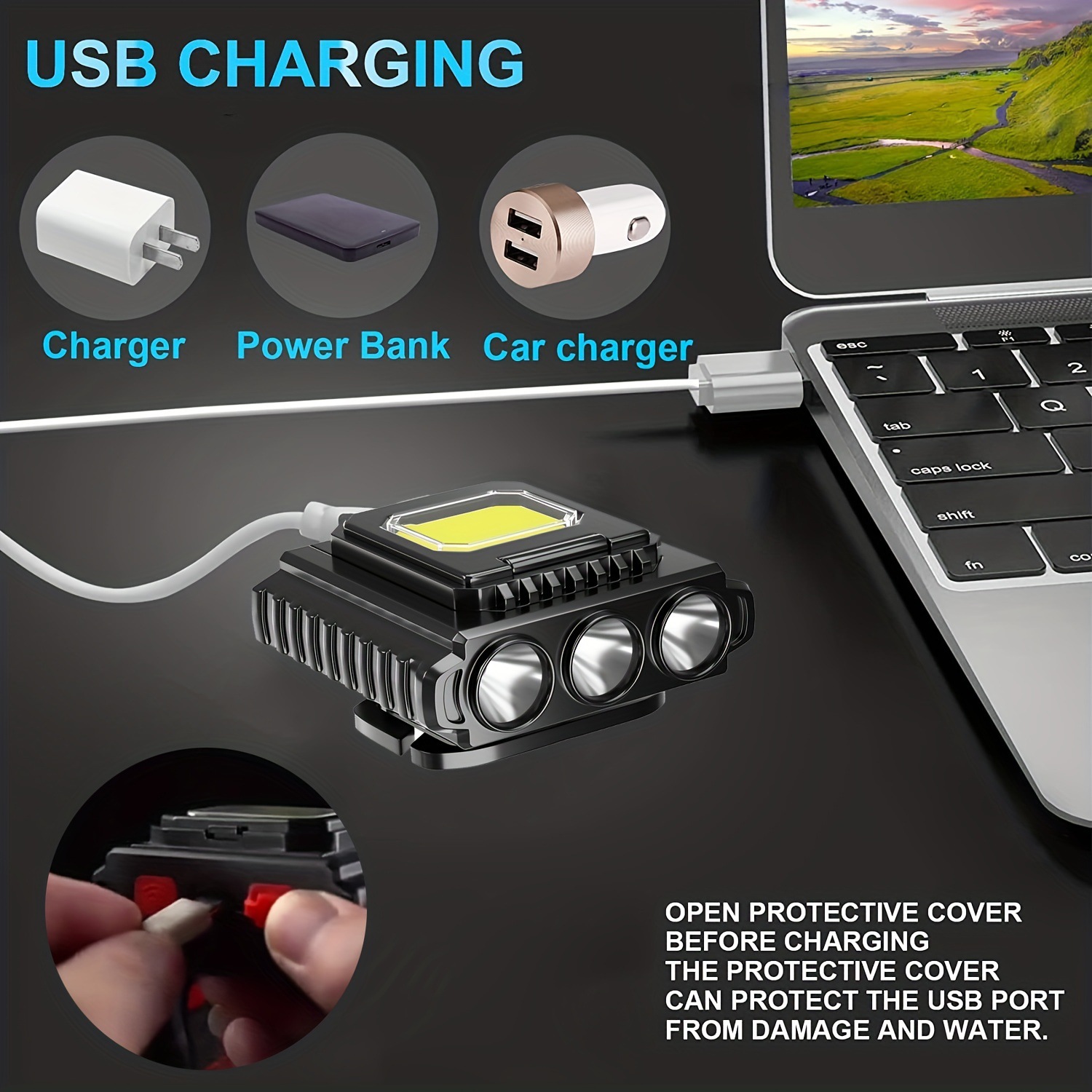 New cross-border hand-waving charging sensor headlamp, USB charging long-range headlamp, COB outdoor lighting, night fishing lamp pic 4