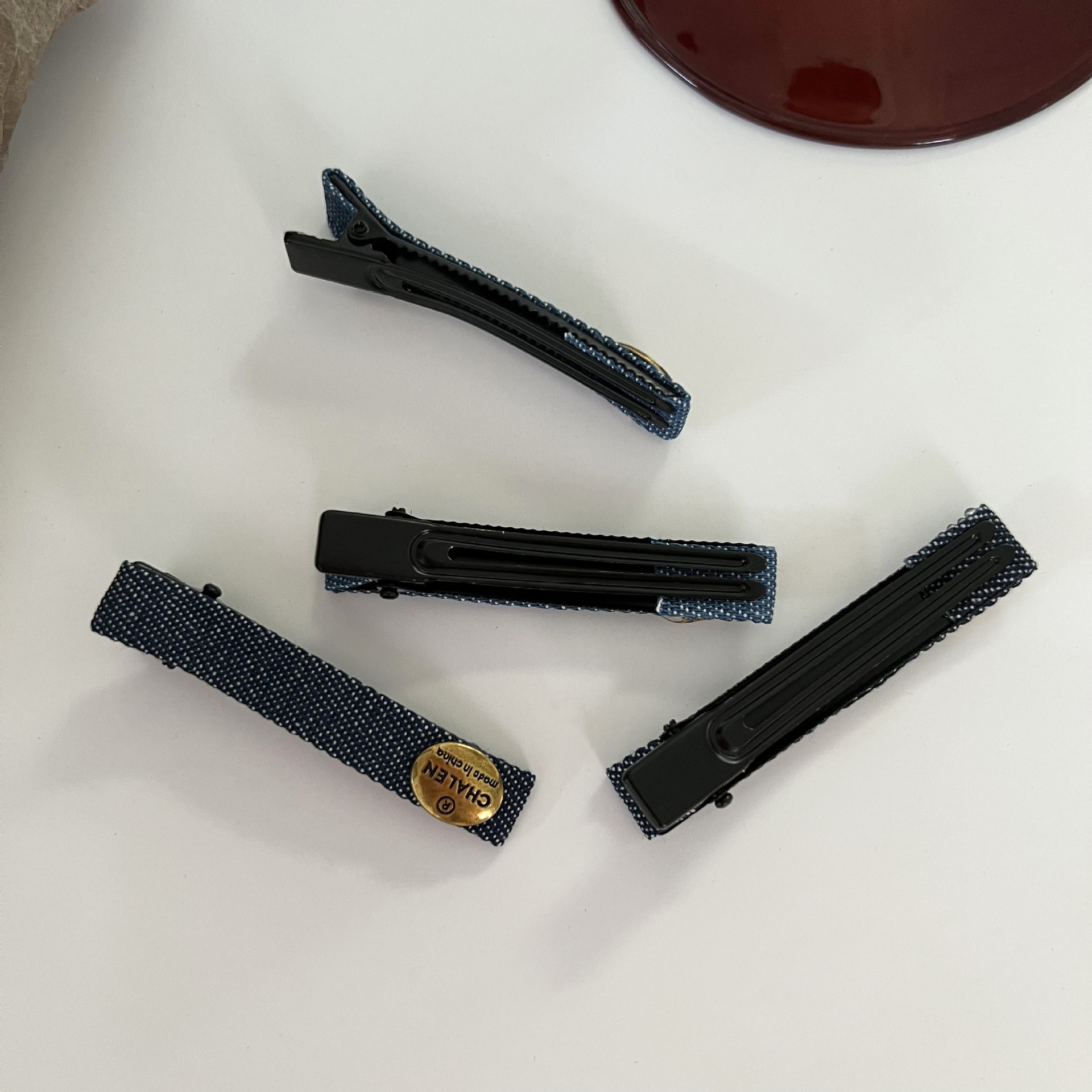 Korean denim gold label hair band and hairpin set, retro and high-end, high top sponge hair band, elegant side clip hair accessory pic 7