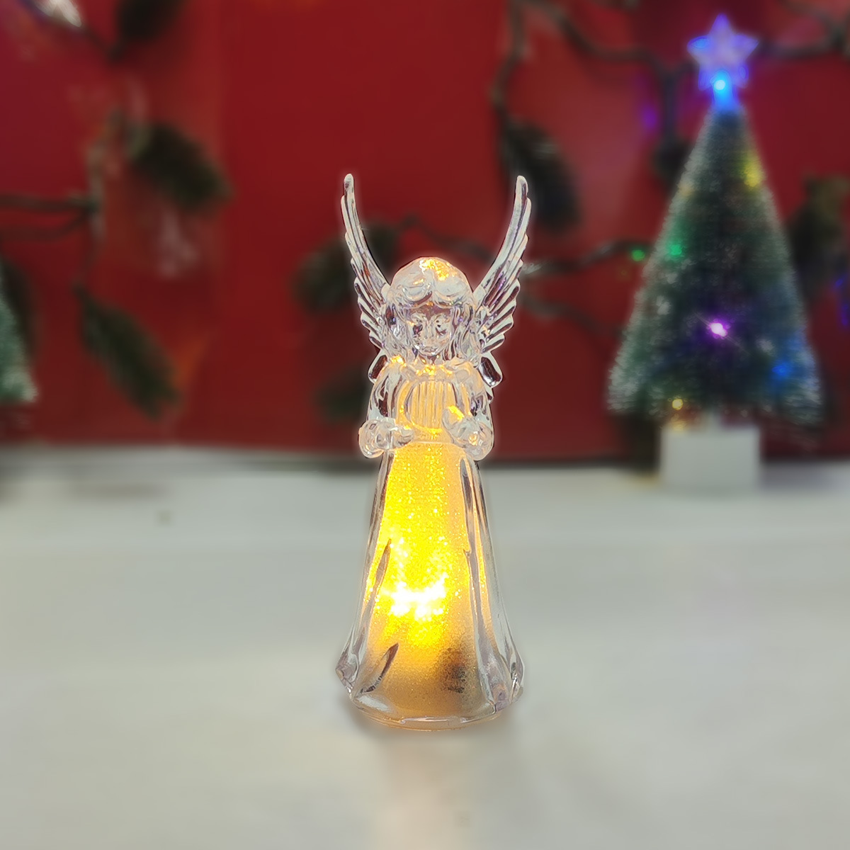 跨境新款暖色七彩发光小天使亚克力仿水晶天使摆件圣诞天使小夜灯详情8