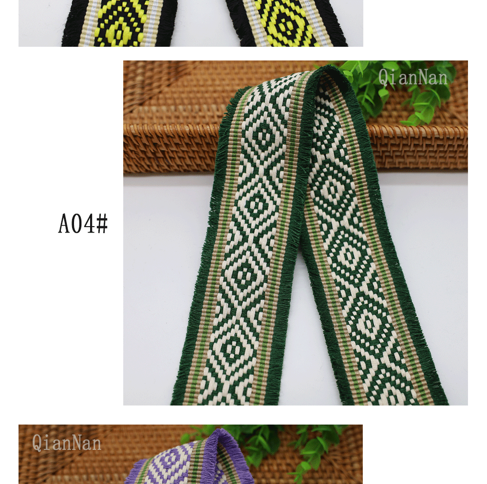Factory direct supply of 60mm wide fringed tassel ethnic style jacquard webbing for luggage straps, clothing, shoes and hats, and decorative accessories pic 9