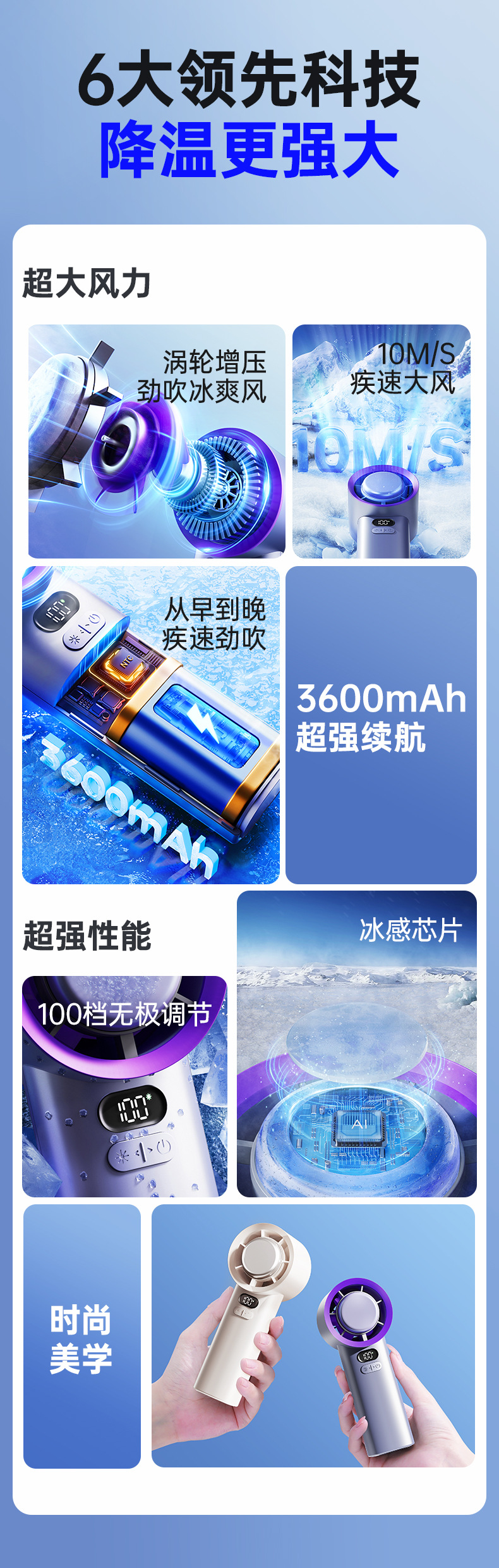 爆款M57制冷冰敷手持小风扇100档无极调节小型usb桌面迷你便携随详情12