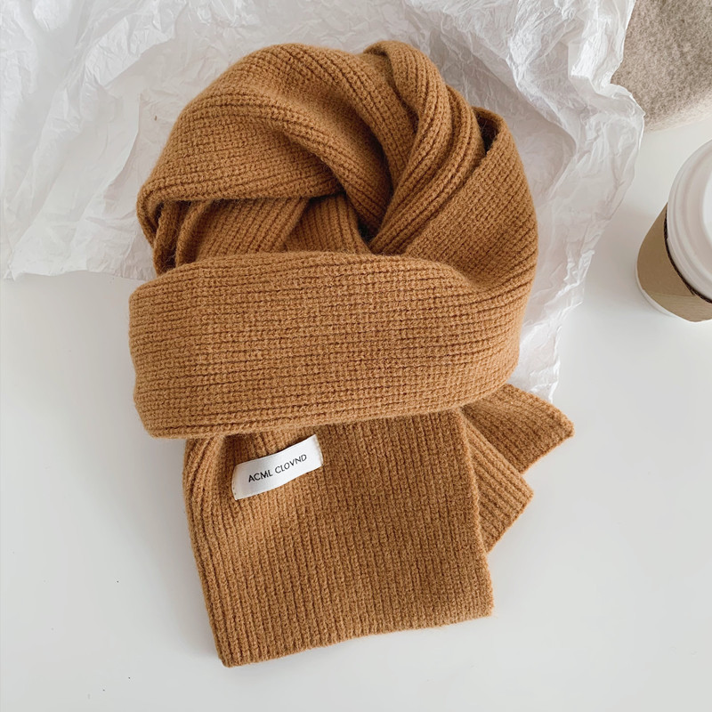 Korean-style solid-color knitted Japanese-style scarf for women in autumn and winter, ins, high-end and versatile, warm and thick woolen scarf, trendy pic 10