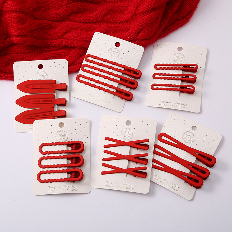 韩国网红发饰 经典红色鸭嘴夹 时尚百搭刘海碎发边夹 发卡可批发 发夹潮流款详情2