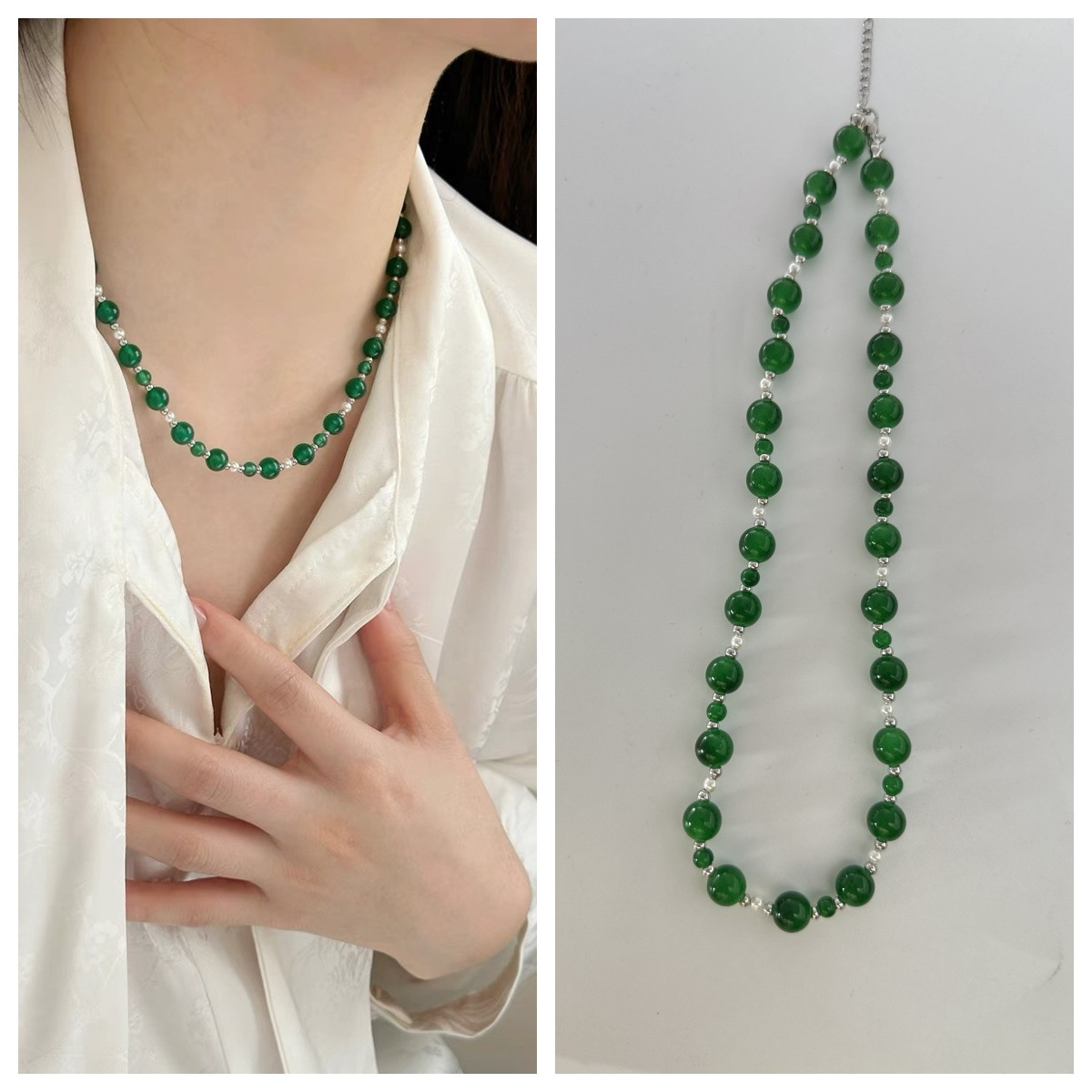 Natural stone turquoise beaded necklace, niche design, high-end collarbone chain, new Chinese style, fresh and delicate handcrafted necklace for women pic 24