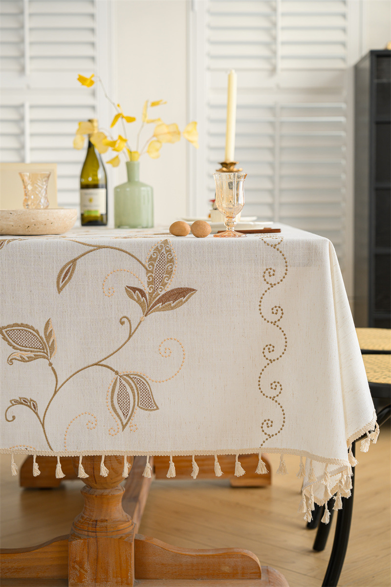 Amazon cross-border embroidered checkered flower tassel tablecloths, rectangular coffee tables, tablecloths and table coverings manufacturer embroidery pic 29