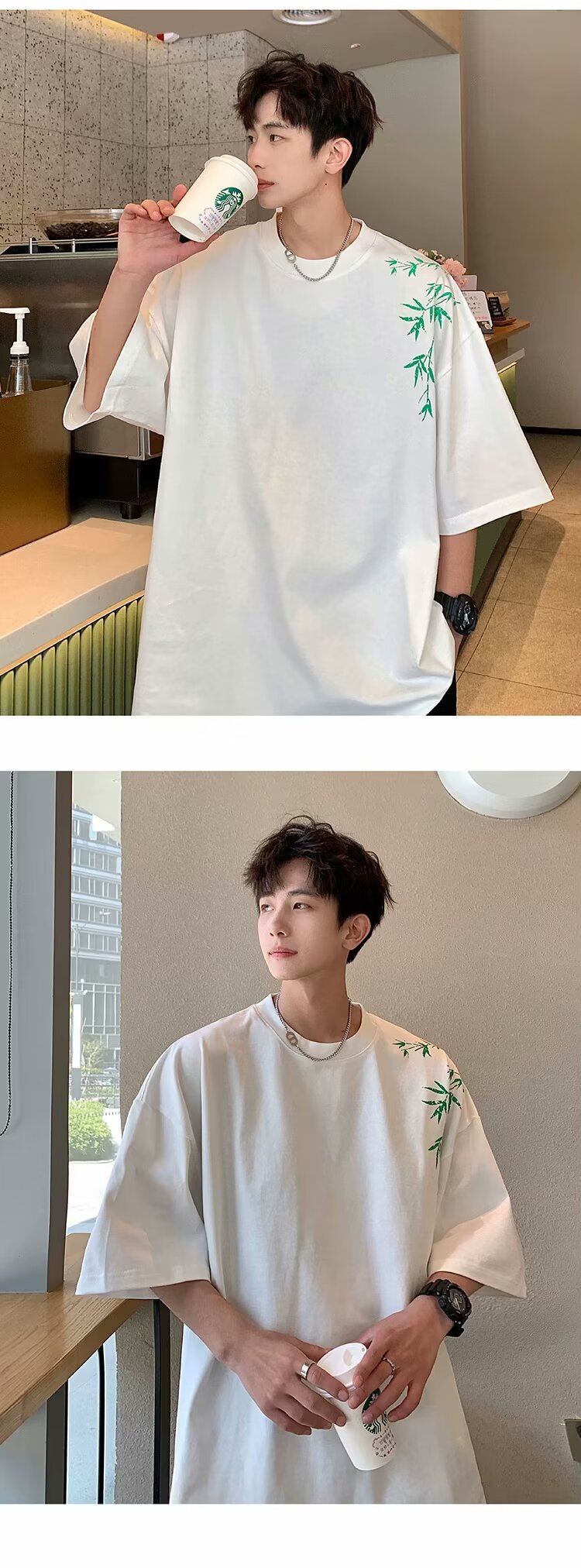 2024 bambú bordado manga corta camiseta verano nueva versión coreana holgada tendencia versátil casual hombre top moda nacional pic 5