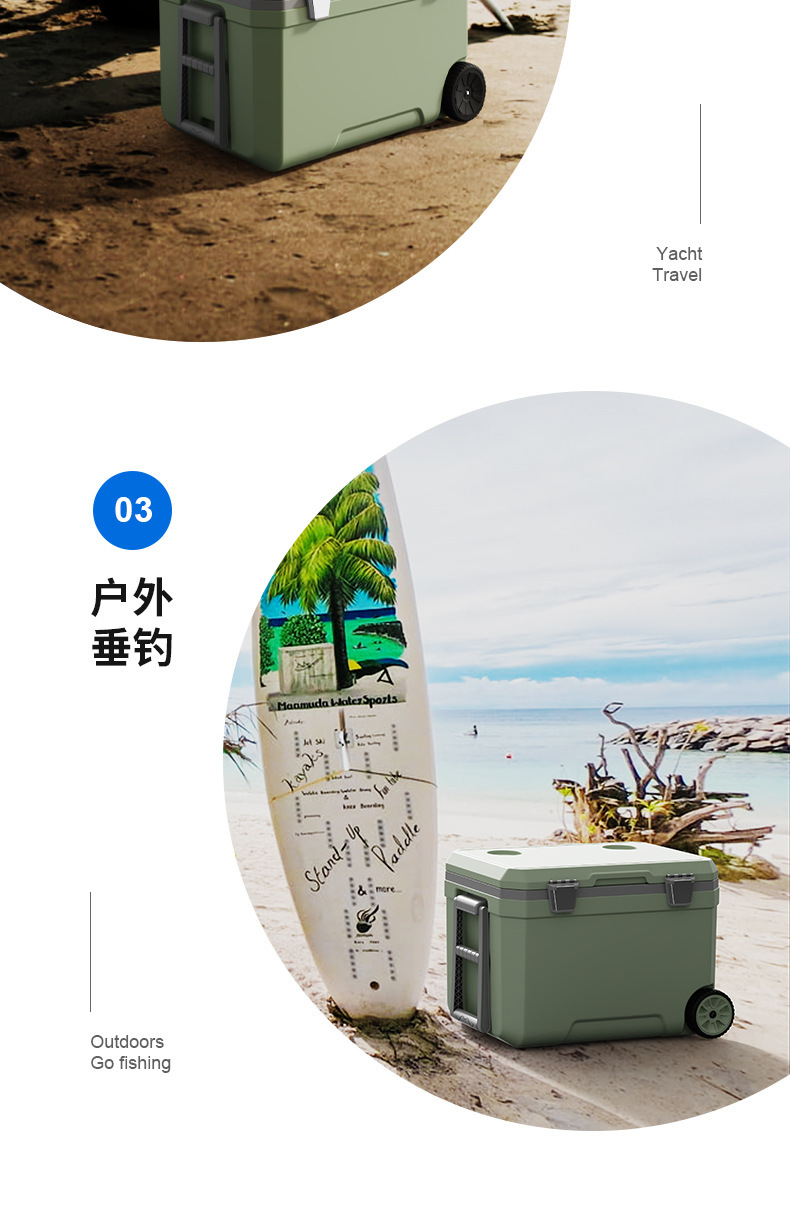 45-liter outdoor trolley insulated box, portable for camping, picnic, barbecue food, and wheeled preservation, refrigeration and freezing box pic 9
