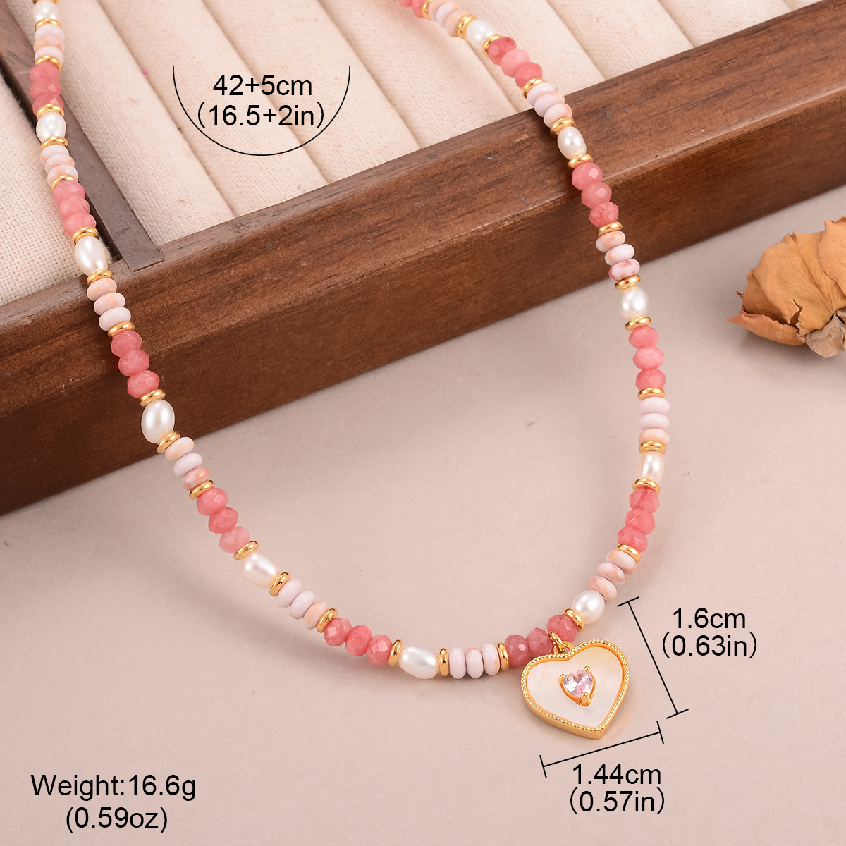 Simple and fresh heart-shaped geometric necklace, summer versatile beaded dopamine necklace, fashionable new collarbone chain for women pic 27