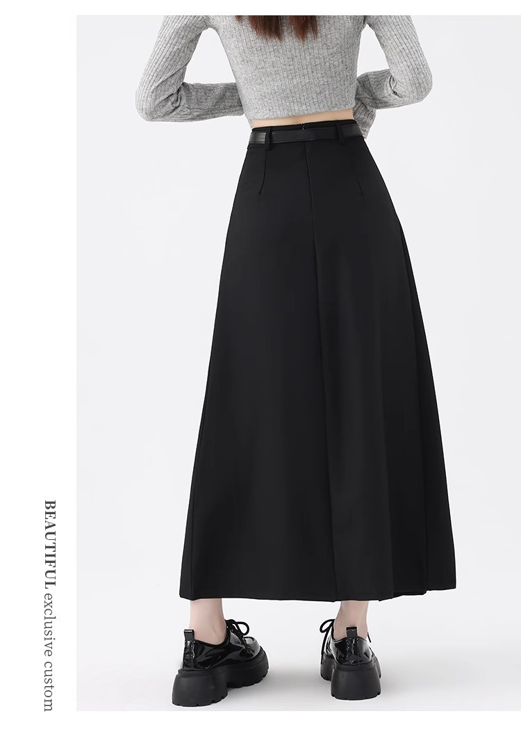 灰色半身裙女2025夏季新款高腰遮胯A字伞裙中长款春秋西装百褶裙详情22