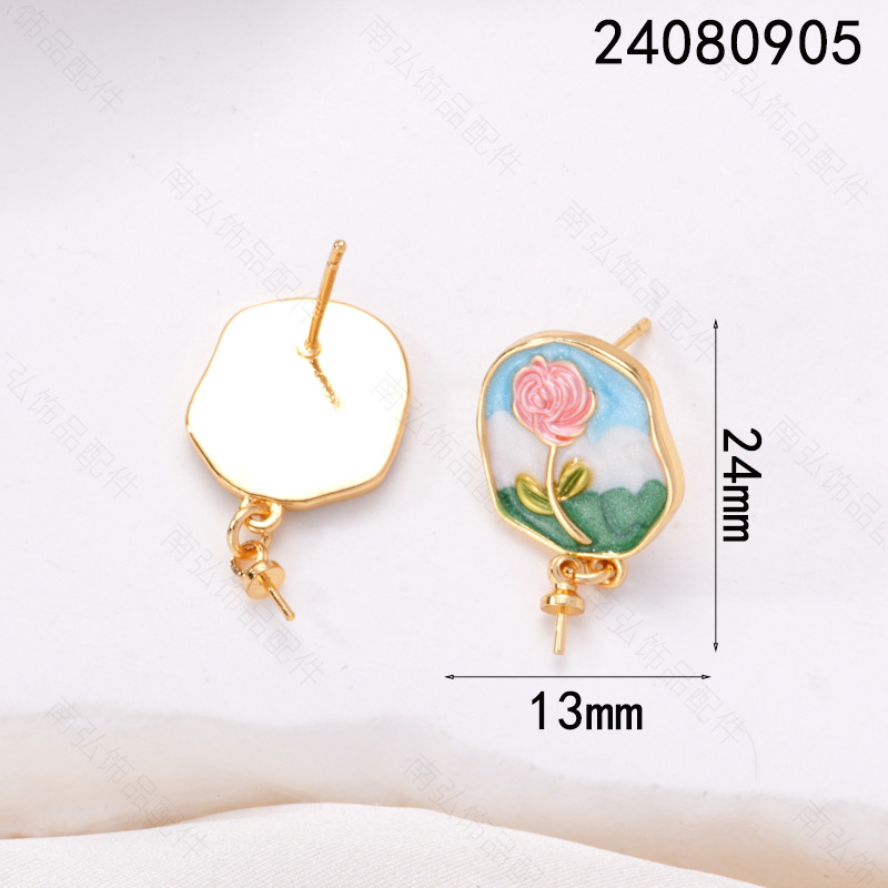 S925 Silver Needle Pearl Ear studs, ear studs, peach rose, Monet oil, vintage oil painting, Chinese style diy copper accessories pic 9