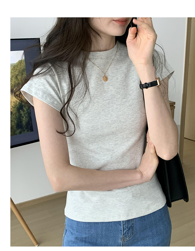 美式纯色正肩短袖t恤女2025ins潮牌辣妹圆领叠穿打底体恤修身显瘦详情10