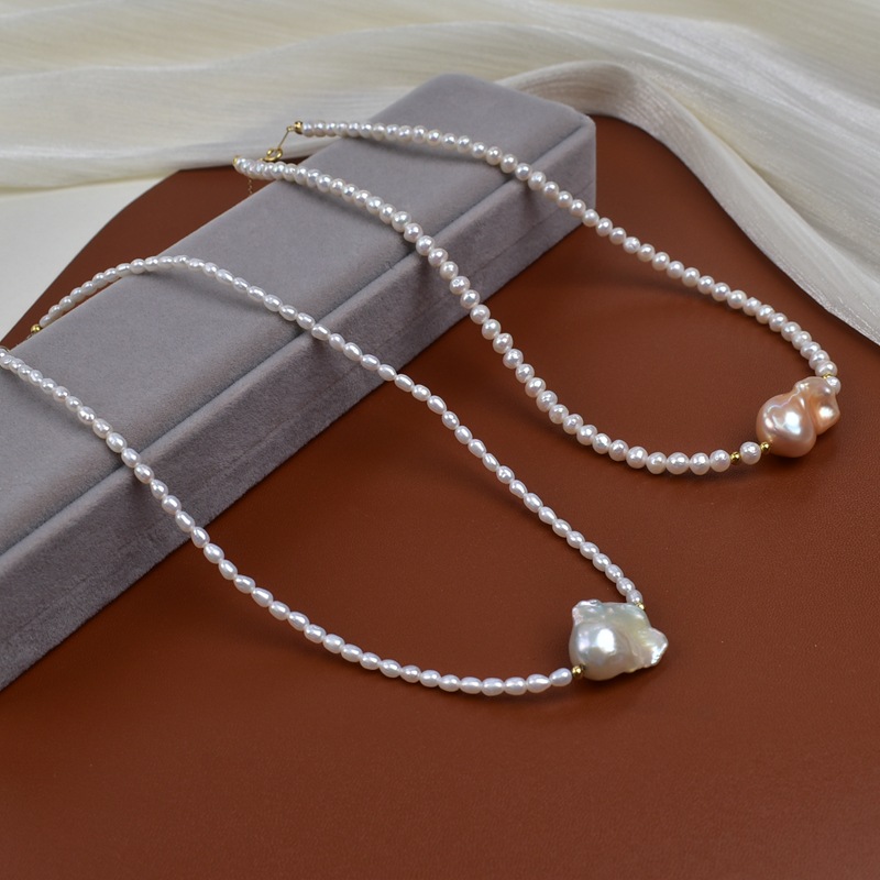 Natural rice-grain freshwater pearl necklace for women, light luxury, niche design, high-end Baroque pendant, neckchain, bone chain pic 12