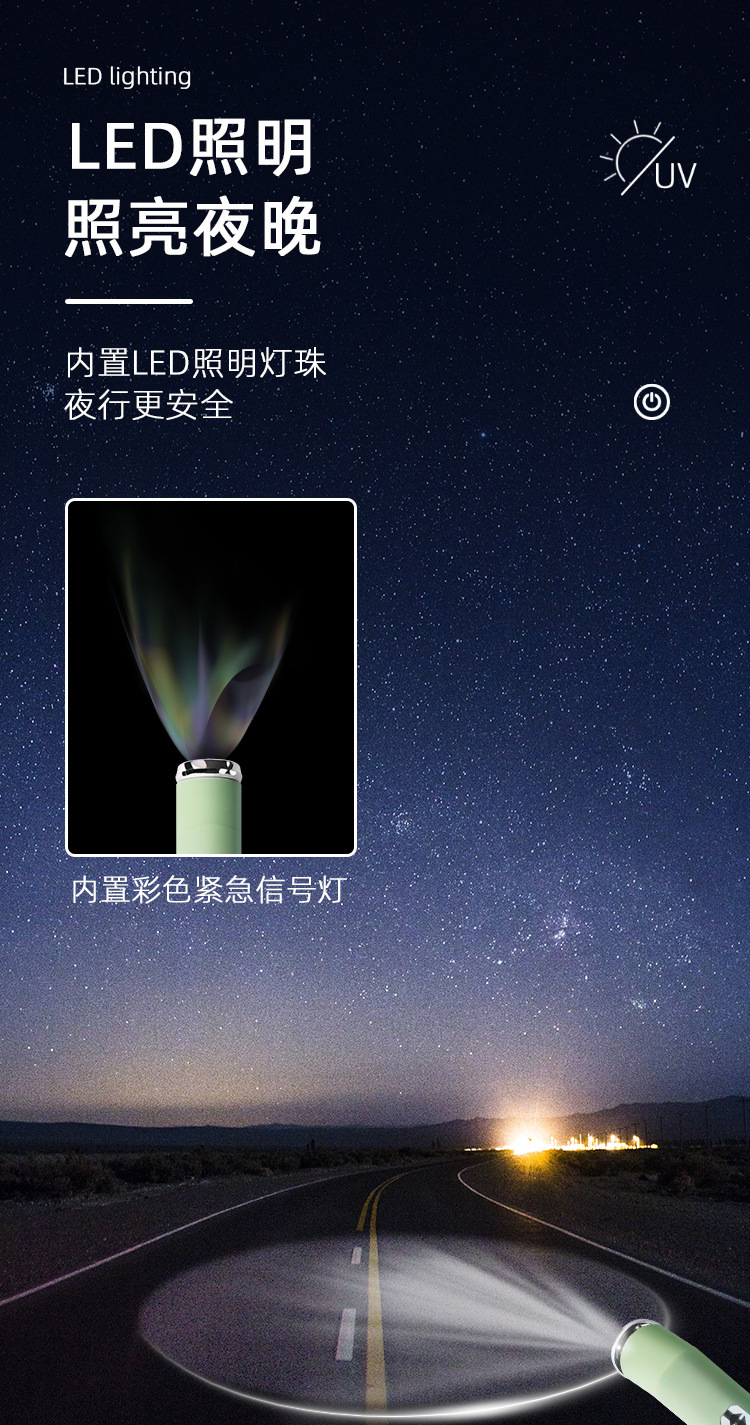 厂家批发全自动三折十骨三纤黑胶灯光防晒伞晴雨两用防紫外线雨伞详情3